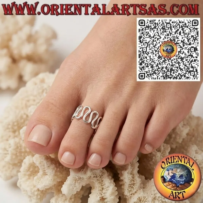 Anillo Ajustable de Plata 925 con Diseño de Olas – Para Pie o Falange