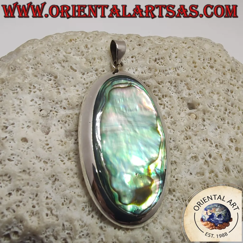 Grand Pendentif Ovale Argent 925 et Paua Shell Abalone