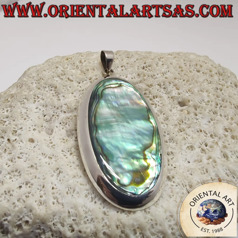 Grand Pendentif Ovale Argent 925 et Paua Shell Abalone