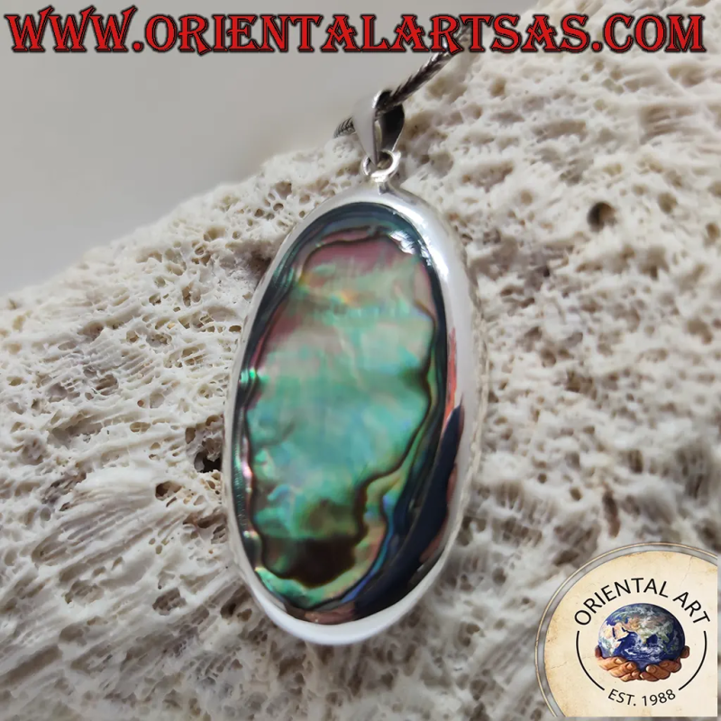 Grand Pendentif Ovale Argent 925 et Paua Shell Abalone