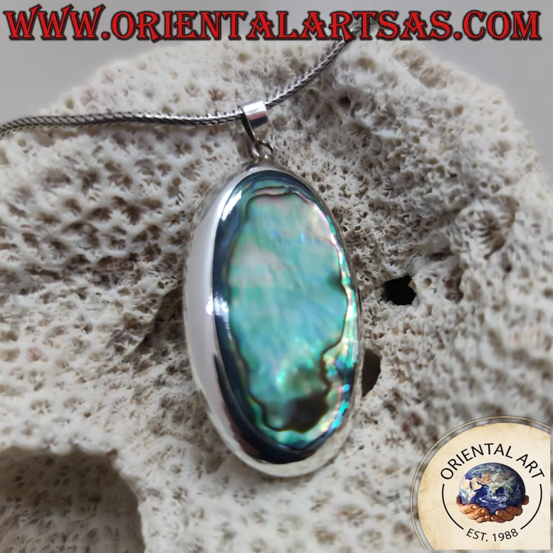 Ciondolo Ovale Grande Argento 925 con Paua Shell Abalone 7.6g