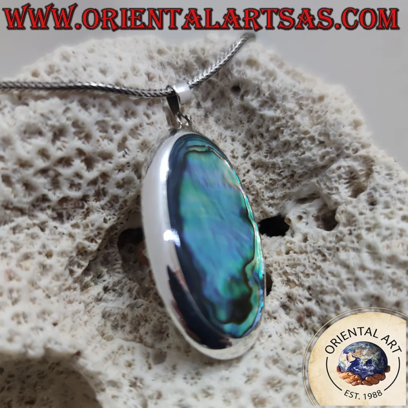 Ciondolo Ovale Grande Argento 925 con Paua Shell Abalone 7.6g