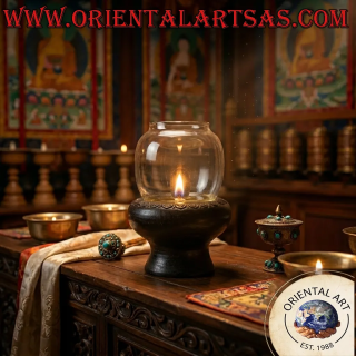 Lampe à huile en terre cuite avec cylindre en verre fait à la main