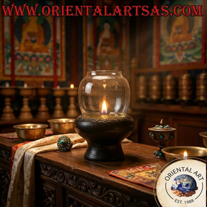 Lampada ad olio in terracotta con cilindro in vetro fatto a mano