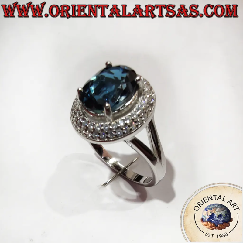 Rhodium 925 Sterling Silver Natural Tanzanite Oval Halo Ring