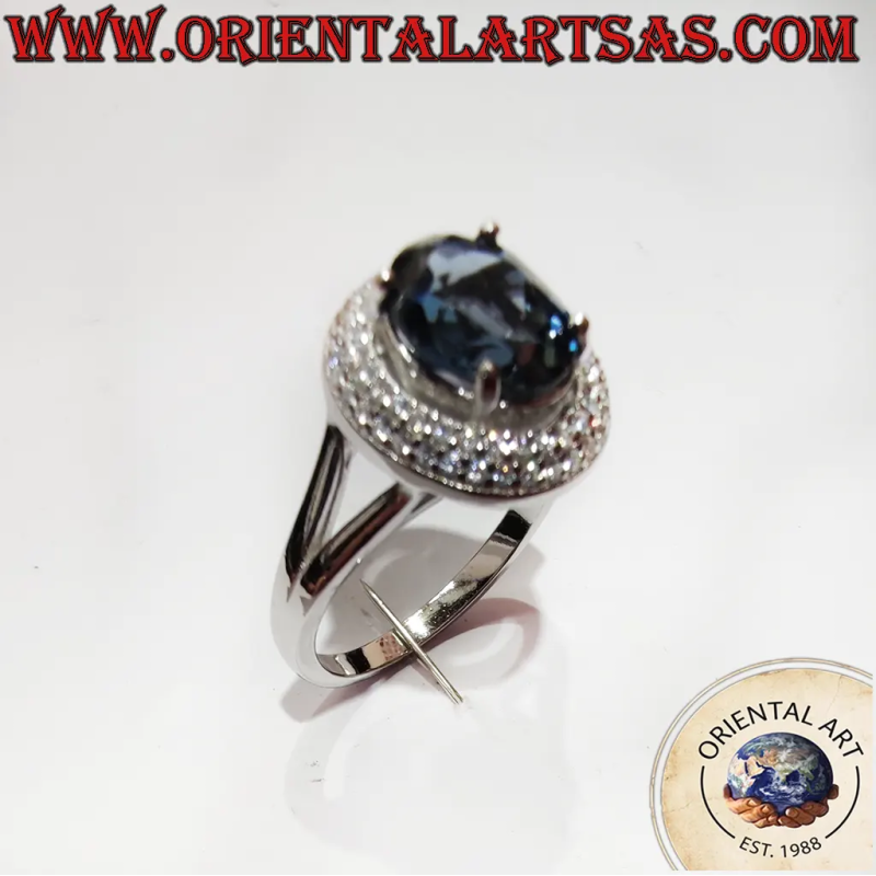 Rhodium 925 Sterling Silver Natural Tanzanite Oval Halo Ring
