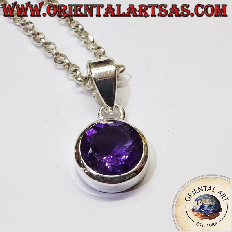 Ciondolo Solitario Argento 925 Ametista Uruguay Tonda 2.3g