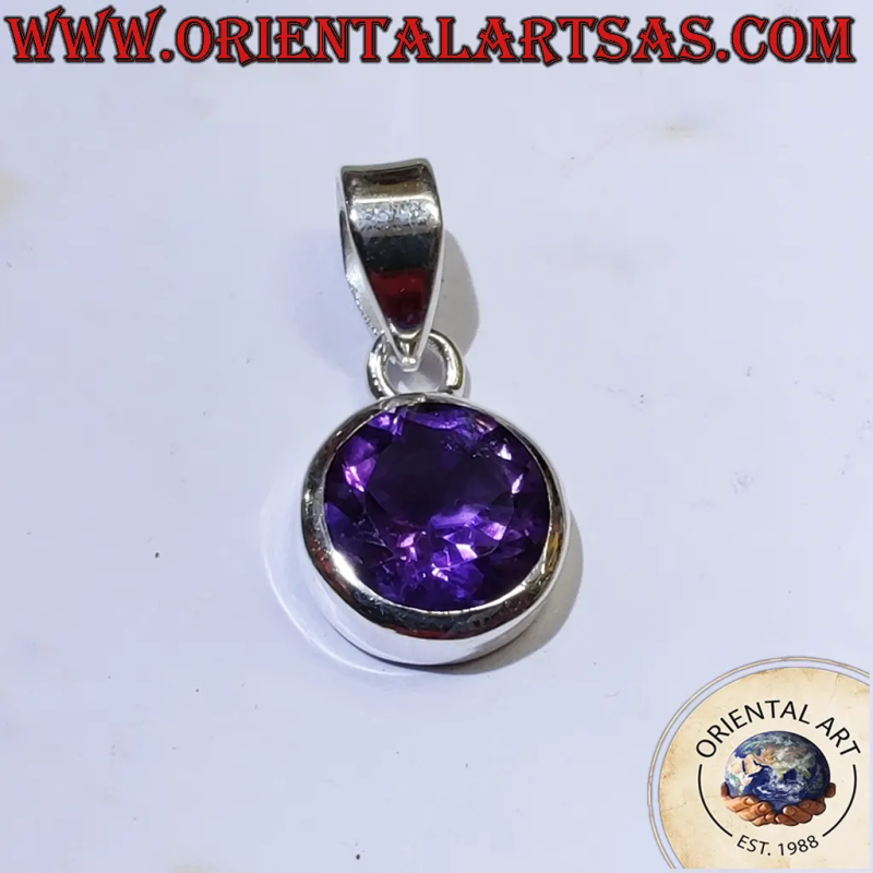 Colgante Solitario Plata 925 Amatista de Uruguay Redonda
