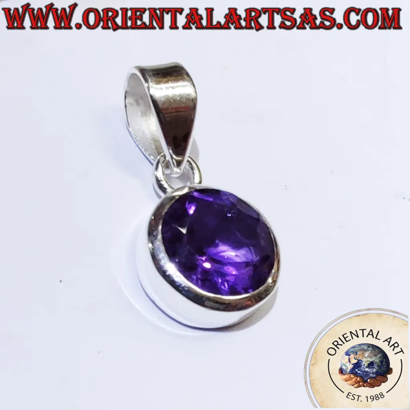 Pendentif Solitaire Argent 925 Améthyste d'Uruguay Ronde