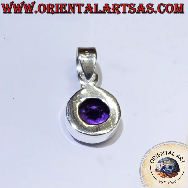 Pendentif Solitaire Argent 925 Améthyste d'Uruguay Ronde