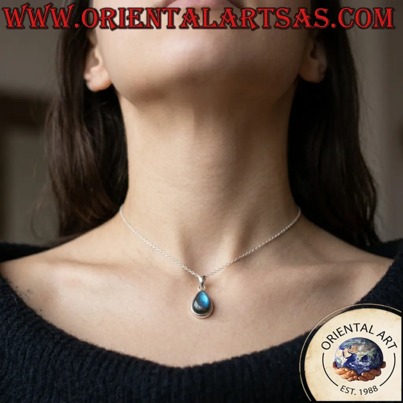 Ciondolo Goccia Argento 925 Labradorite Riflessi Blu | Oriental Art