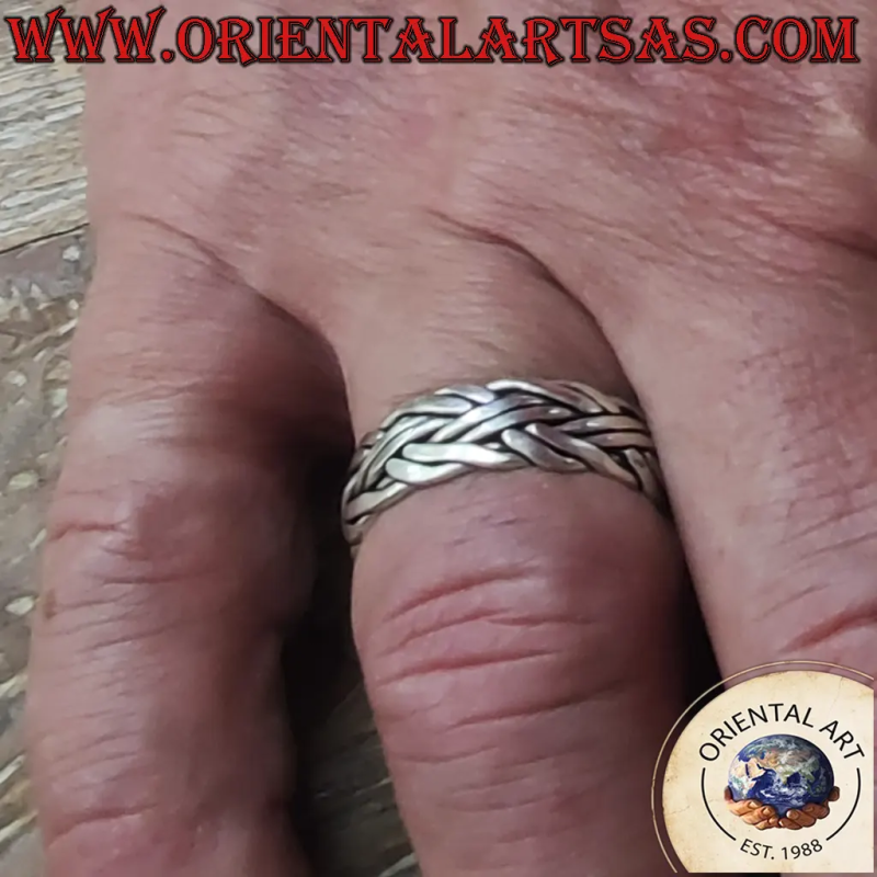 925 Sterling Silver Interwoven Band Ring 7mm | Oriental Art