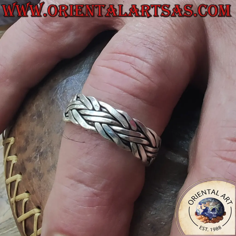 925 Sterling Silver Interwoven Band Ring 7mm | Oriental Art