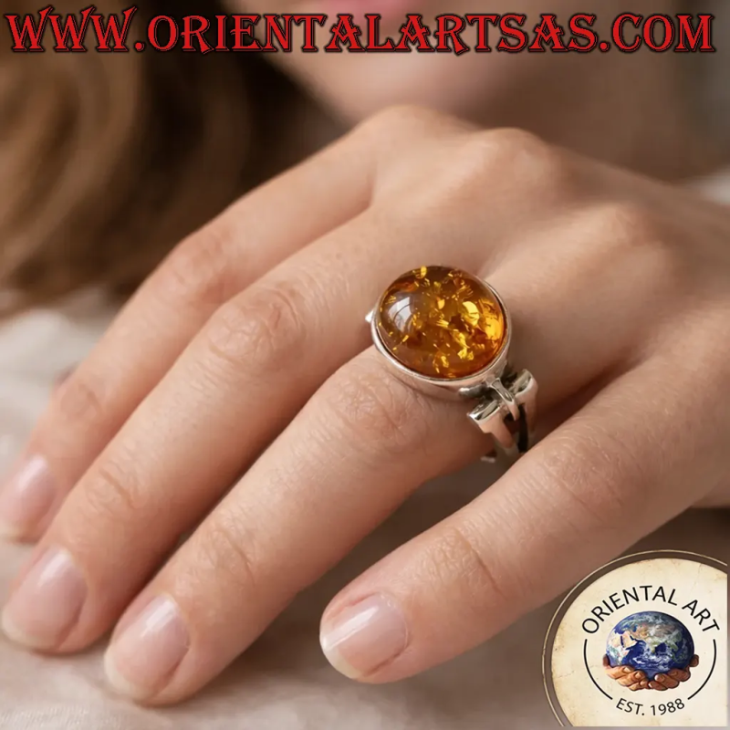 925 Silberring Bernstein Oval Quer Durchbrochen | Oriental Art