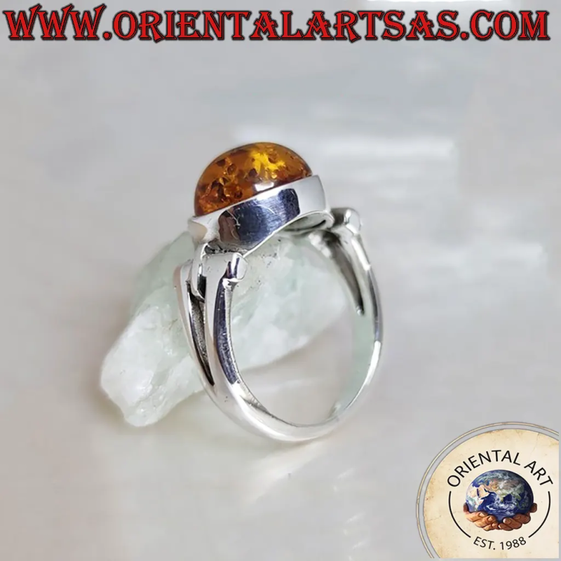 925 Silver Horizontal Oval Amber Cutout Ring | Oriental Art
