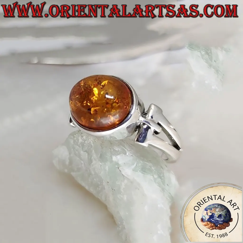 925 Silver Horizontal Oval Amber Cutout Ring | Oriental Art