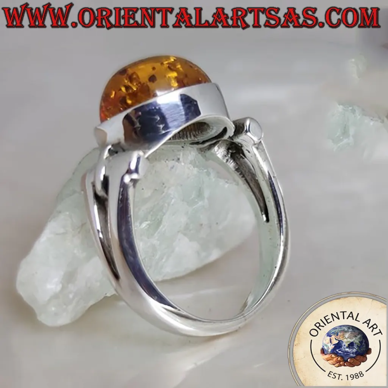 925 Silver Horizontal Oval Amber Cutout Ring | Oriental Art