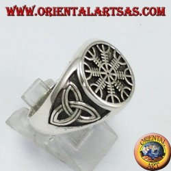 Silberring, vegevir (keltischer Kompass) mit Tyronknoten