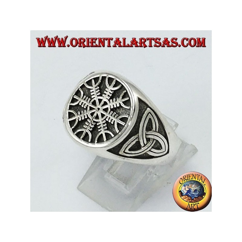 Silver ring, vegevir (celtic compass) with tyrone knot