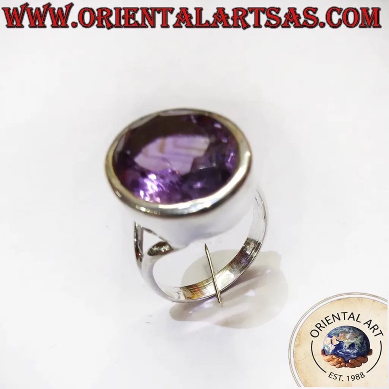 925 Silver Faceted Oval Amethyst Bezel Ring | Oriental Art