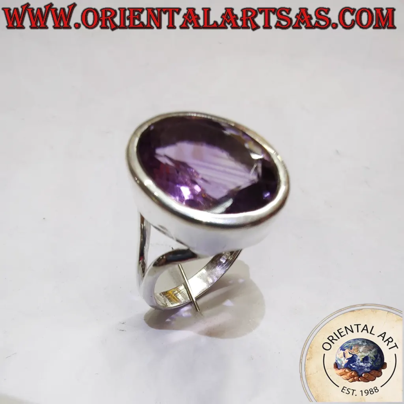 Anello Argento 925 Ametista Ovale Bordo Alto | Oriental Art