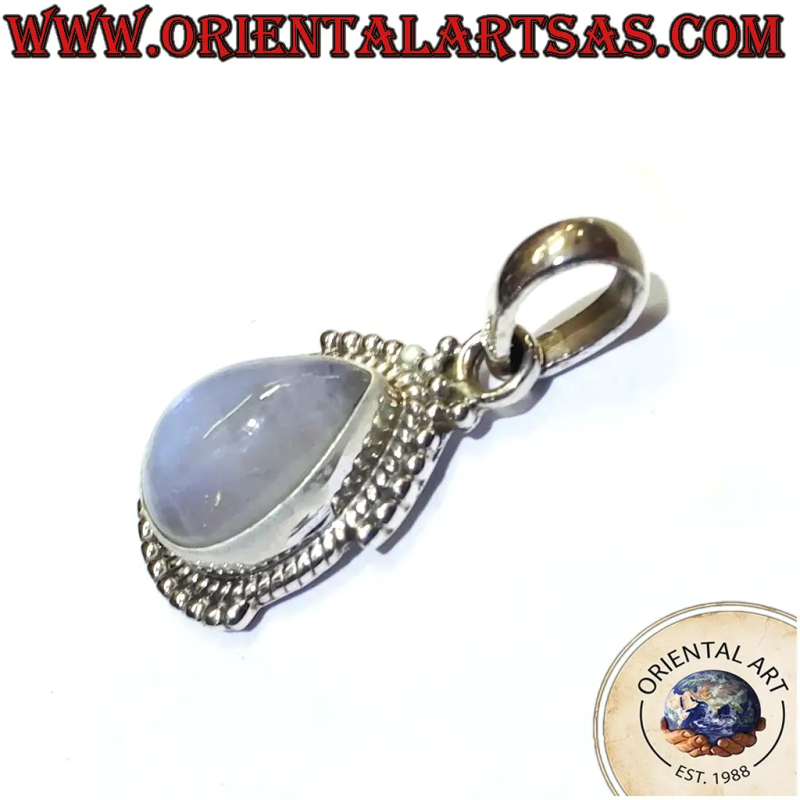 925 Silver Drop Pendant with Rainbow Moonstone and Crafted Edge – 2.7g