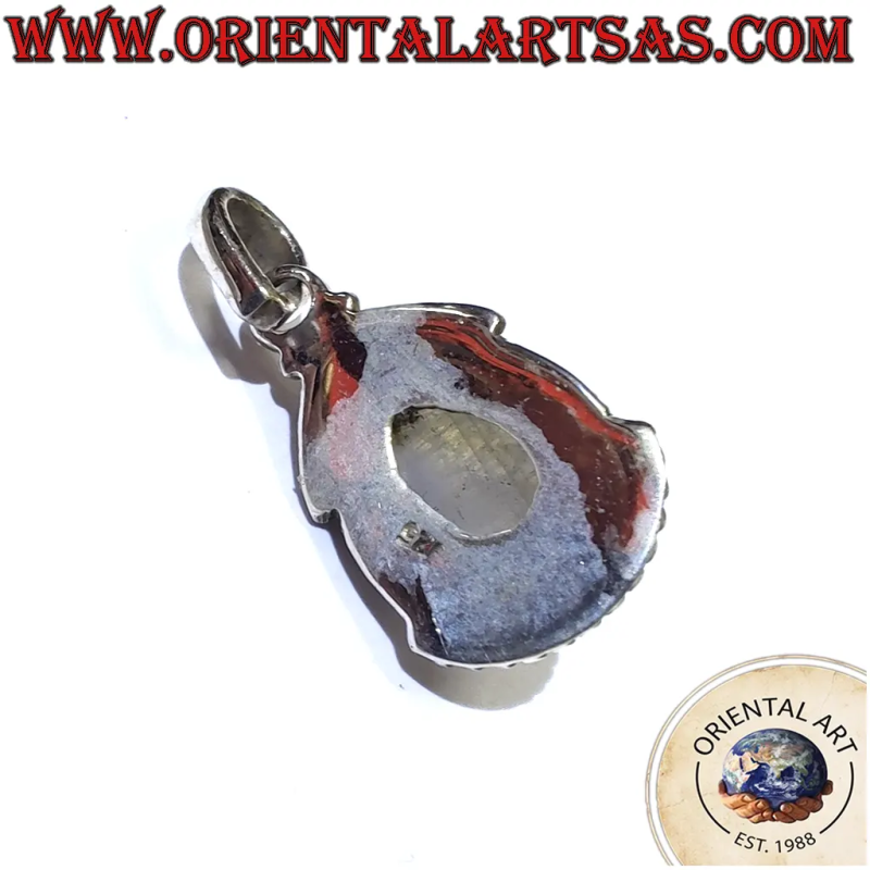 Colgante de plata 925 con piedra lunar arcoíris y borde trabajado – 2,7 g