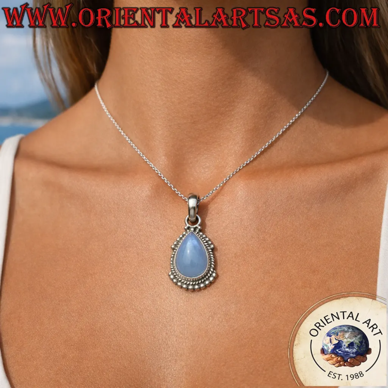 925 Silver Drop Pendant with Rainbow Moonstone and Crafted Edge – 2.7g