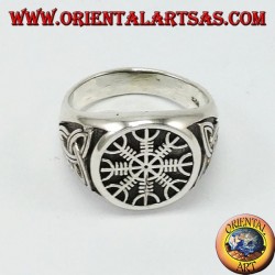Silver ring, vegevir (celtic compass) with tyrone knot