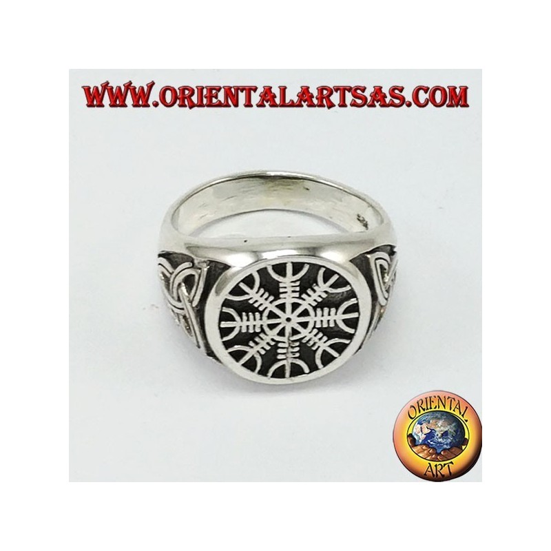 Bague en argent, vegevir (boussole celtique) avec tyrone nœud