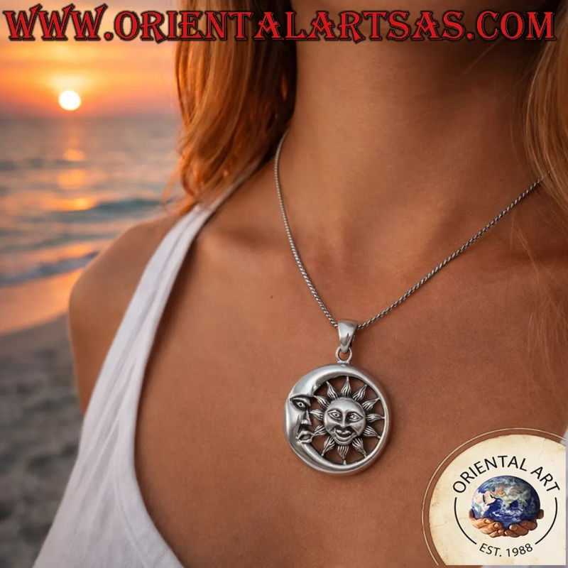 Colgante Sol y Luna Calado de Plata de Ley 925 | Oriental Art