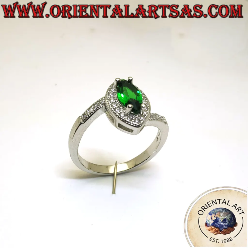 Anillo Asimétrico Esmeralda Navetta Plata 925	Oriental Art
