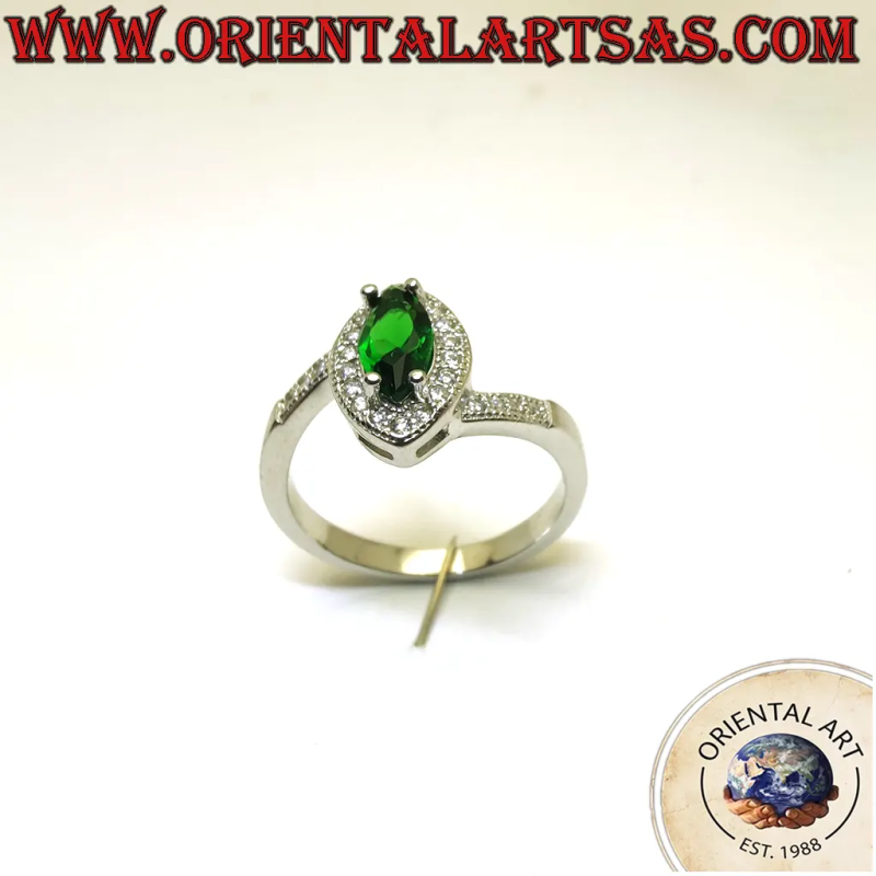 Asymmetrischer 925 Silberring Smaragd Navette	Oriental Art