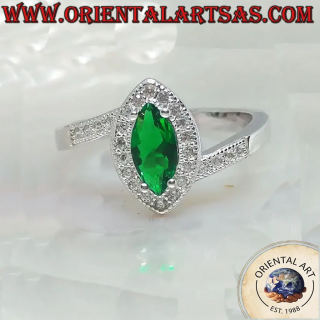 Bague Asymétrique Émeraude Navette Argent 925	Oriental Art