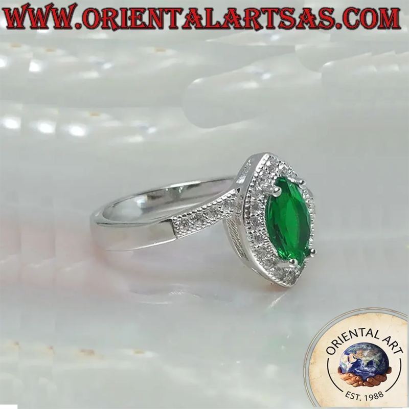 Anello Asimmetrico Smeraldo Navetta Argento 925	Oriental Art
