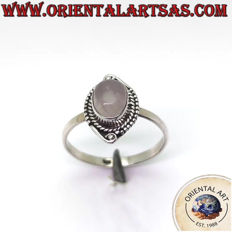 Bague Quartz Rose Ovale Argent 925 Perles	Oriental Art