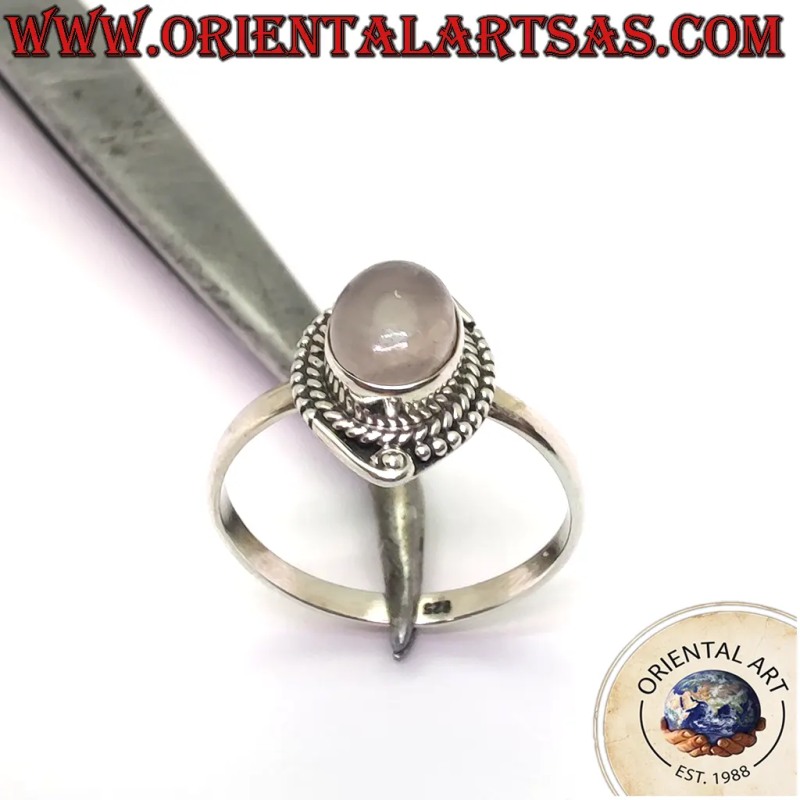 Bague Quartz Rose Ovale Argent 925 Perles	Oriental Art