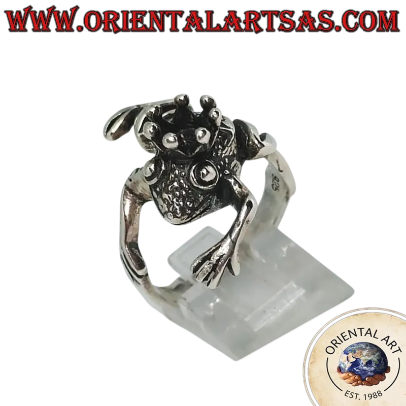 Anello Rana con Corona Argento 925 Brunito	Oriental Art