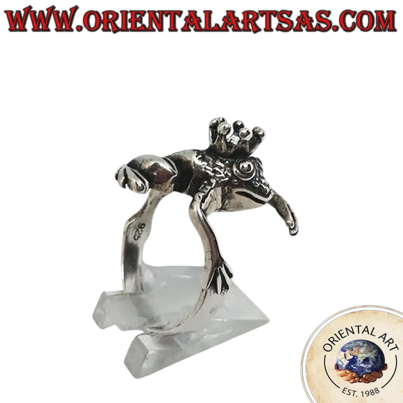 Anello Rana con Corona Argento 925 Brunito	Oriental Art