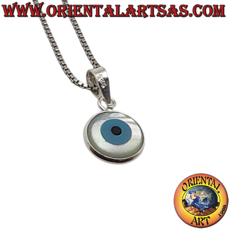925 Silver Greek Eye Pendant Mother of Pearl	8mm Oriental Art