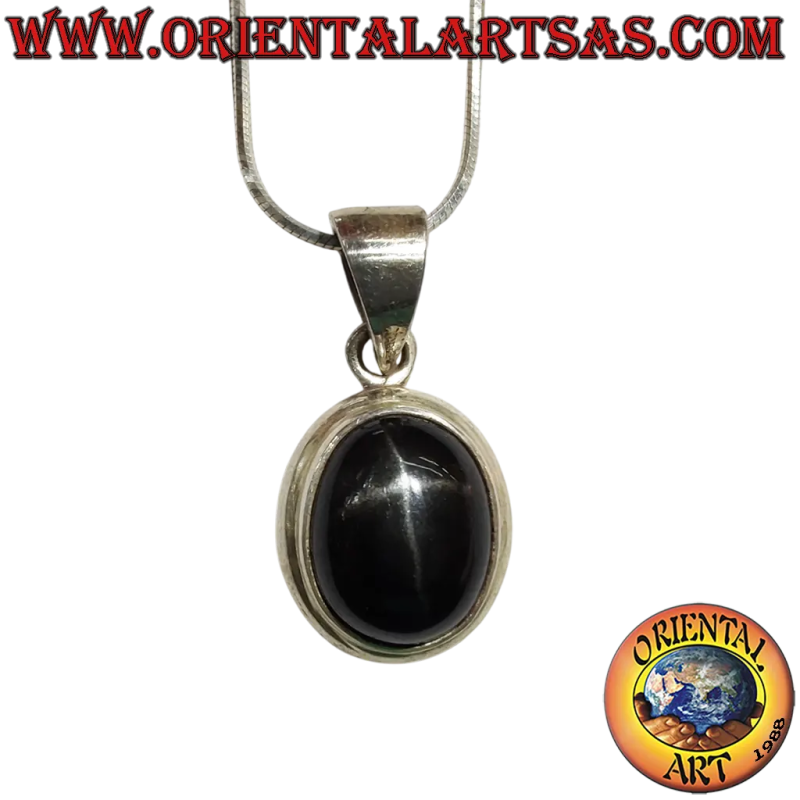 925 Silver Pendant with Oval Black Star Diopside	Oriental Art