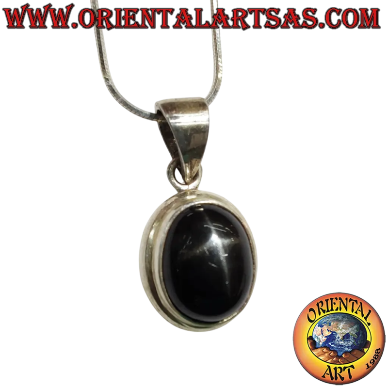 925 Silver Pendant with Oval Black Star Diopside	Oriental Art
