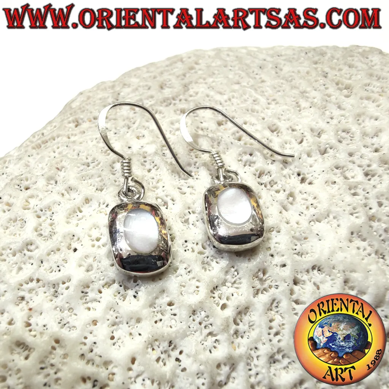 Boucles d'oreilles rectangulaires en argent 925 et nacre ovale