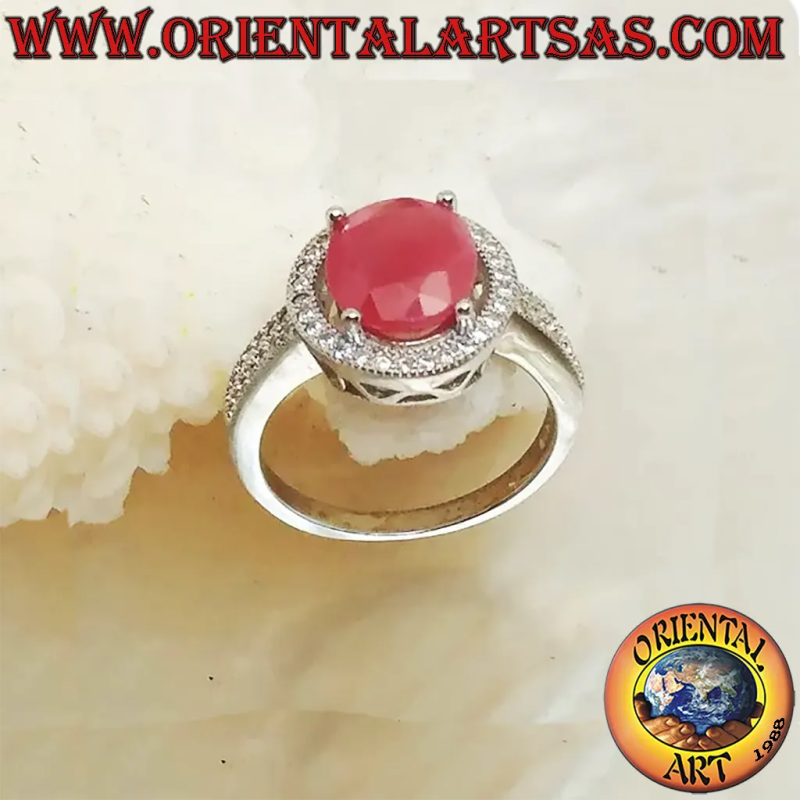 Anillo Plata 925 con Rubí natural Redondo y Circonitas	Oriental Art