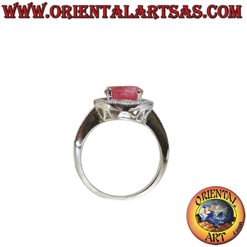Bague Argent 925 avec Rubis naturel Rond et Zirconiums