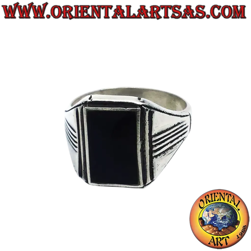 Anello Onice Nero Rettangolare Argento - Design Classico e Deciso