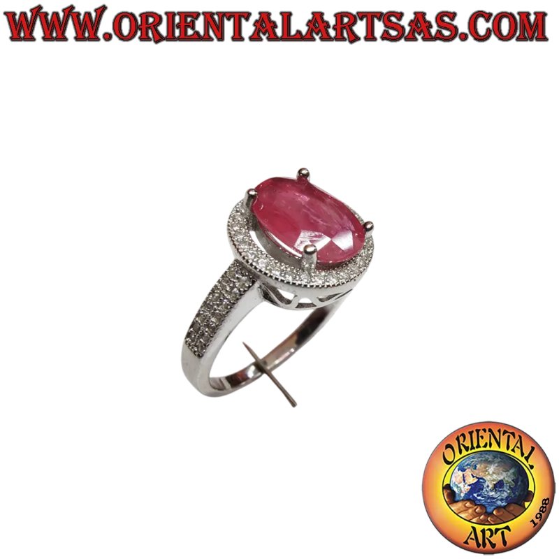925 Silver Ring Natural Oval Ruby Zircons 4 Claw
