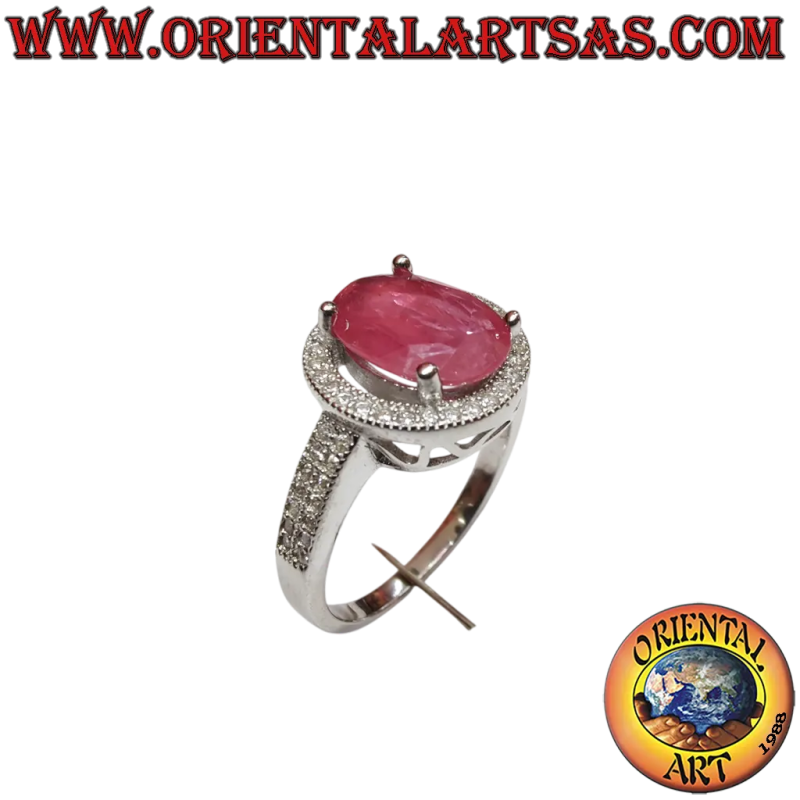 925 Silver Ring Natural Oval Ruby Zircons 4 Claw