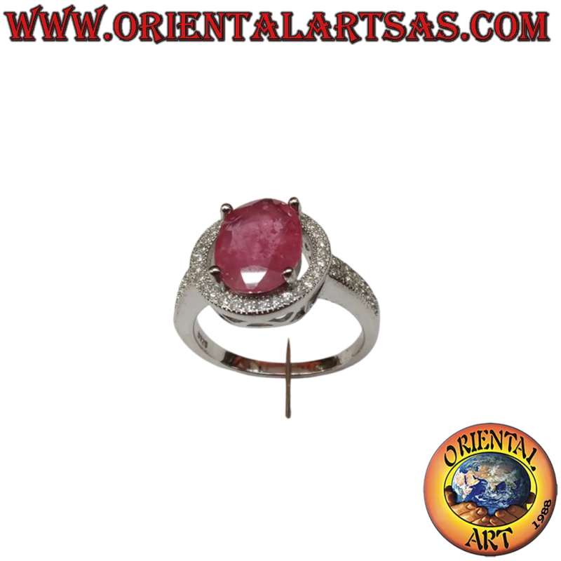 925 Silberring Natürlicher Ovaler Rubin Zirkone 4 Krappen