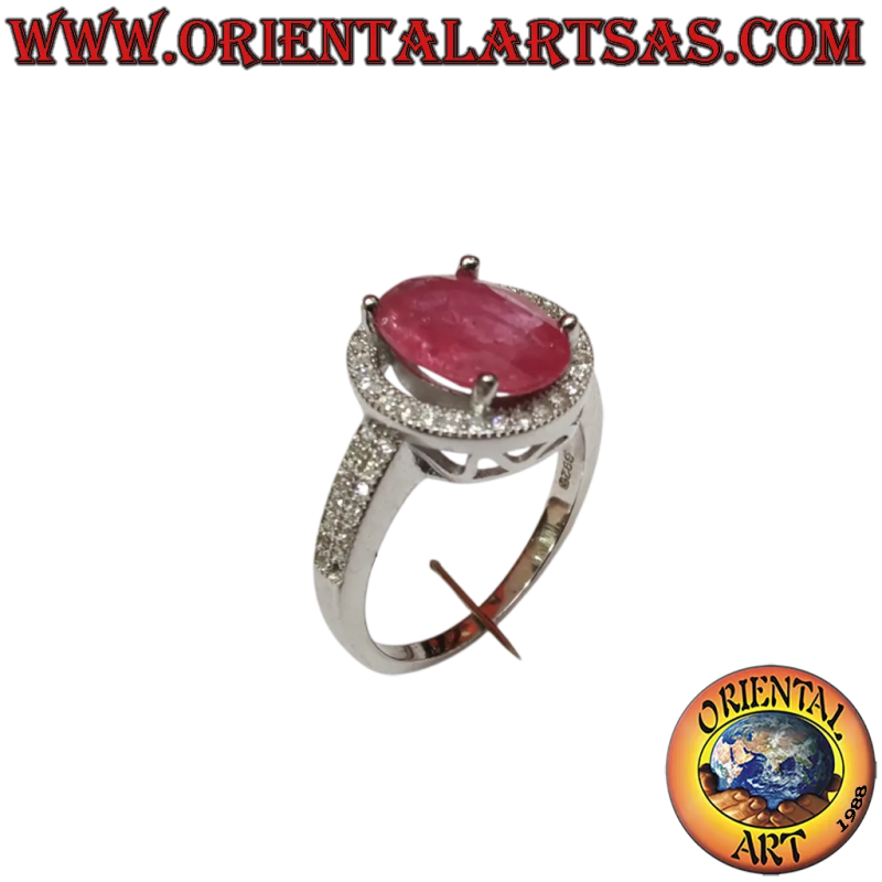 925 Silver Ring Natural Oval Ruby Zircons 4 Claw